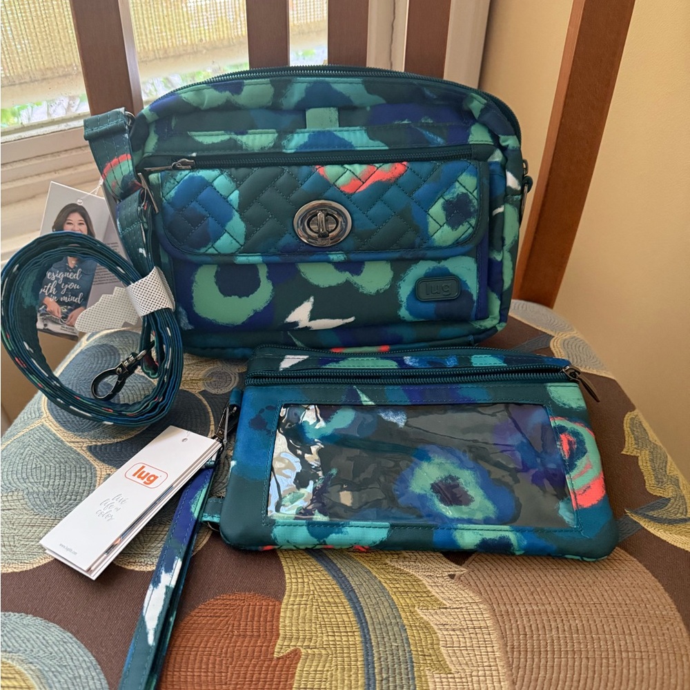 Lug Switch crossbody bag + Peekaboo cell phone wristlet in Mystic Bloom Forest!